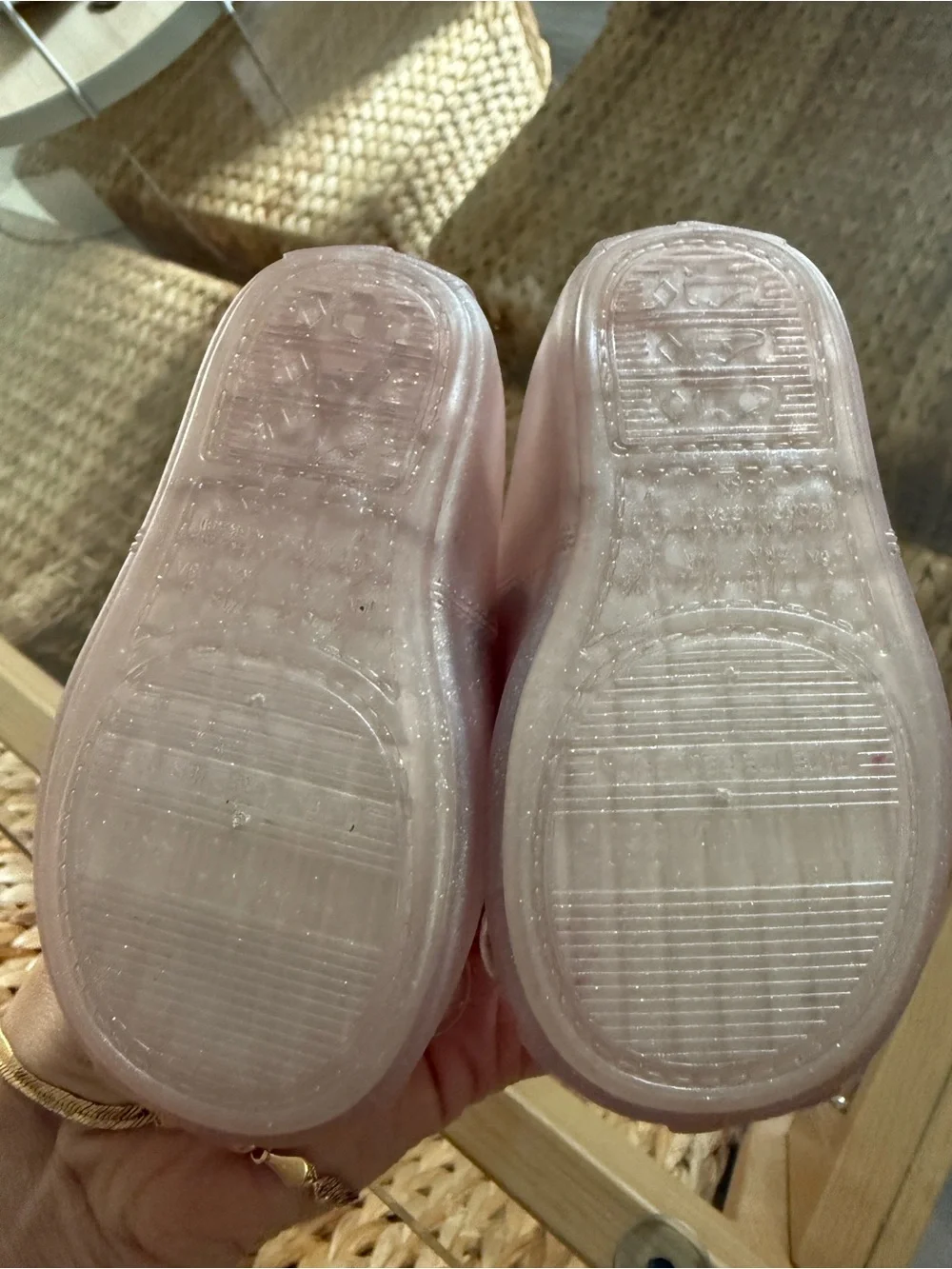 Girls Pink Mini Melissa Mary Jane Ballet Flats with Gold Accent and Bow Size 5T